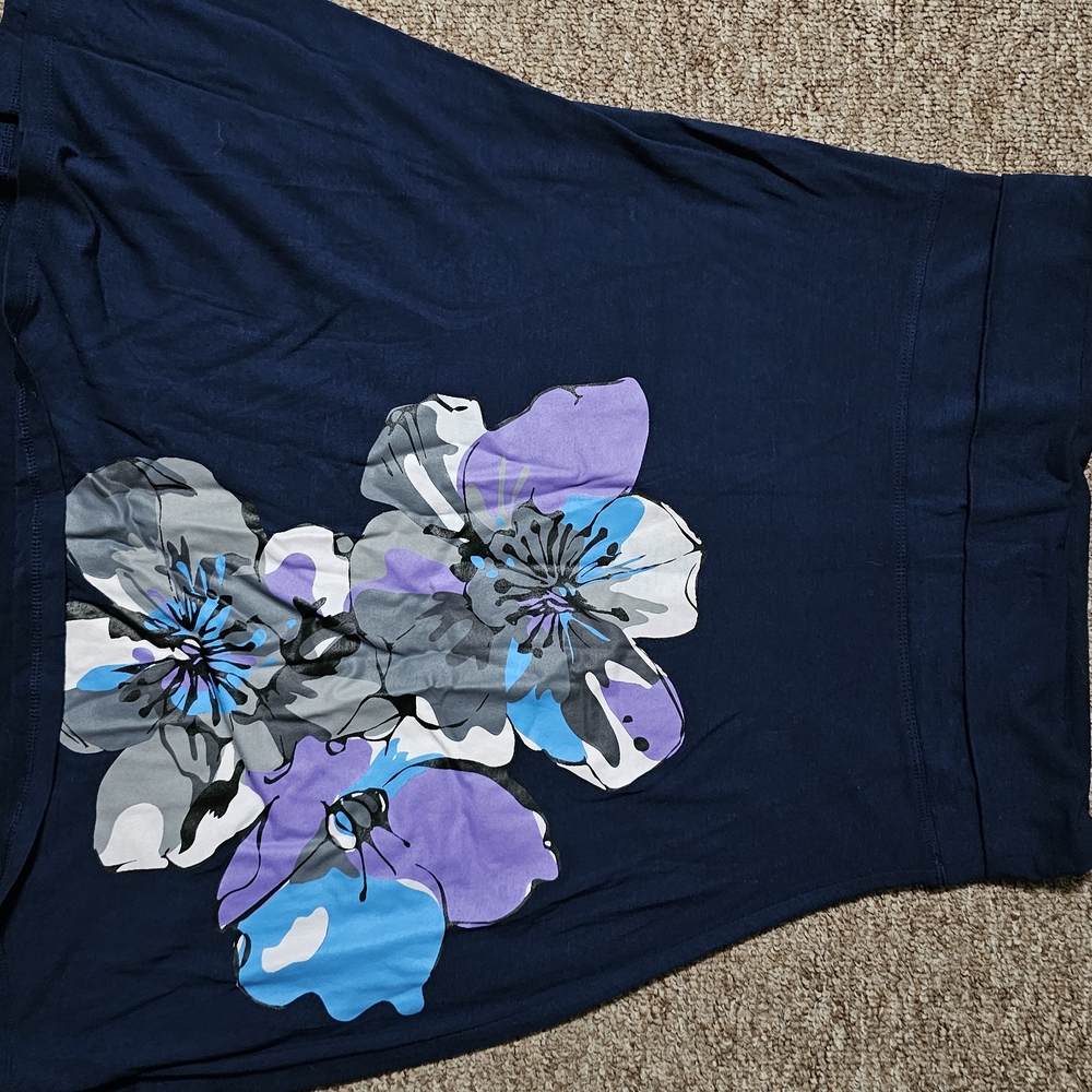 Old Navy Navy Blue Midi Skirt with Floral Design